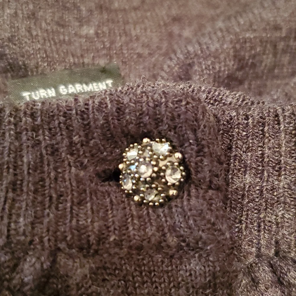 New York & Company taupe brown gray cardigan sweater button down sparkle buttons